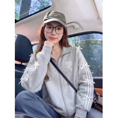 批发官图<b class='q'>大码</b>女装200斤薄款卫衣潮春秋条纹立领拉链<b class='q'>开衫</b>外套上衣