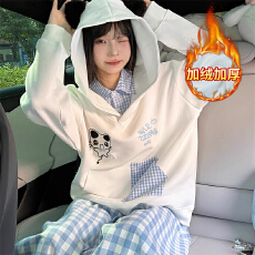 批发官图大码女装加绒加厚<b class='q'>卫衣</b>秋冬潮刺绣花宽松新款连帽保暖上衣