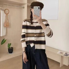 批发2025秋季新款韩版条纹宽松长袖打底针织开衫毛衣外套女潮