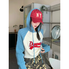 批发美式复古字母刺绣长袖连帽针织卫衣女装秋季宽松短款上衣<b class='q'>外套</b><b class='q'>修身</b>