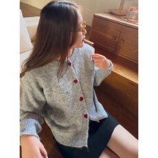 批发爱心扣四色毛衣<b class='q'>韩版</b>微胖温柔风针织开衫软糯上衣女