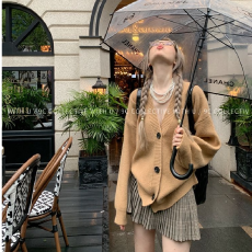 批发山野照辞卡其色针织开衫女<b class='q'>外套</b>慵懒风秋装毛衣复古驼色上衣<b class='q'>女装</b>