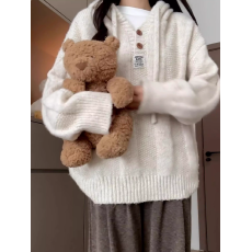 批发慵懒风奶乖杏色连帽<b class='q'>卫衣</b>毛衣套头宽松小个子女春秋季厚针织衫上衣