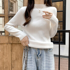 批发抖音天猫品质加绒<b class='q'>毛衣</b>女加厚一体绒修身内搭半高领套头打底针织衫