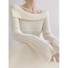 批发温柔一字肩针织<b class='q'>毛衣</b>女秋季新款高级感慵懒风洋气内搭露肩打底上衣