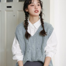 批发小森林/高智感穿搭 白色针织马甲女v领背心叠穿小个子毛衣<b class='q'>外套</b>秋