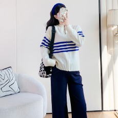 批发撞色条纹棒球服毛衣外套2025年秋季新款软糯慵懒宽松拉链针织开衫