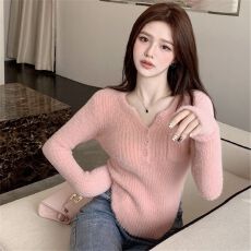 批发内搭毛衣女秋冬季小个子洋气纯欲<b class='q'>不规则</b>打底衫仿水貂修身针织上衣