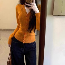 批发韩系<b class='q'>镂空</b>钩花v领<b class='q'>开衫</b>外套女早秋季修身显瘦软糯针织衫毛衣新上衣