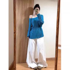 批发胖东来清仓蓝色显白镂空防晒长袖针织罩衫女春<b class='q'>夏</b>宽松薄款设计感微