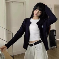 批发慵懒风针织开衫毛衣<b class='q'>外套</b>女装早秋季2025新款外搭<b class='q'>修身</b>长袖刺绣上衣