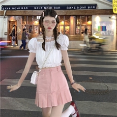 批发甜美风蝴蝶贴布短袖木耳边<b class='q'>T</b>恤衫女2026新款洋气<b class='q'>百搭</b>褶皱小<b class='q'>衬衫</b>仙