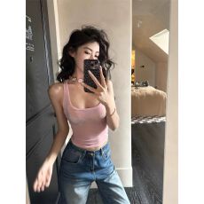 批发260克人棉<b class='q'>莫代尔</b>烫钻无袖上衣女修身吊带短款背心