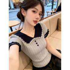 批发甜美漂亮花边<b class='q'>娃娃领</b>短袖<b class='q'>t</b><b class='q'>恤</b>女2026夏季新款学院风减龄针织衫上衣