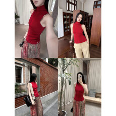 批发古早美学 五色好穿羊毛混纺针织吊带背心高领基础<b class='q'>百搭</b>款