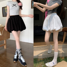 批发韩系阔腿灯笼裤休闲裤子新款设计感高腰<b class='q'>花苞</b><b class='q'>裙</b>裤女百搭黑短裤