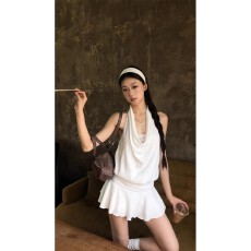 批发2026夏季新款韩系纯欲套装辣妹荡领挂脖连衣裙配<b class='q'>打底裤</b>女<b class='q'>时尚</b>百搭