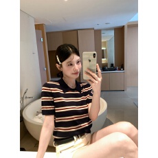 批发韩系气质polo<b class='q'>衫</b>针织<b class='q'>条纹</b>短袖t恤女2026夏季新款翻领短款百搭上衣