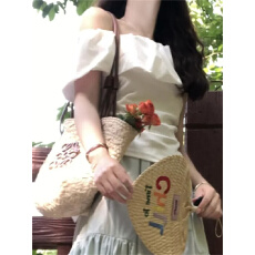 批发1*1随心裁白色荷叶一字肩<b class='q'>短袖</b><b class='q'>衬衫</b>女夏露肩<b class='q'>衬衣</b>独特漂亮掐腰上衣