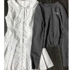 批发日系甜美感套装简约减龄开衫娃娃领波点<b class='q'>连衣裙</b>两件套