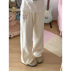 批发实价纯棉加绒甜妹<b class='q'>可爱</b>刺绣直筒裤子女冬新款垂感加绒卫裤