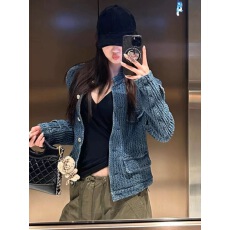 批发高级感气质小香风牛仔外套女<b class='q'>秋</b>季短款小众设计感立领蓝色夹克上衣