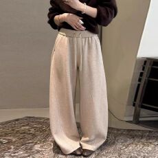 批发宽松仿羊绒阔腿裤<b class='q'>女</b>25冬季新款显瘦<b class='q'>运动</b>休闲直筒裤加绒加厚弯刀裤