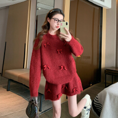 批发红色圣诞穿搭针织毛衣连衣裙子女2025新款秋冬季小香风套装高级感