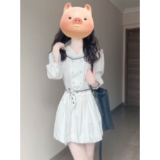 批发韩系时尚设计感小众海军领拼接<b class='q'>连衣裙</b>女学生夏季收腰显瘦<b class='q'>花苞</b>裙子