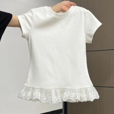 批发92棉8氨纶40支纯棉 法式<b class='q'>蕾丝</b>花边圆领短袖t恤内搭叠穿<b class='q'>打底衫</b>上衣