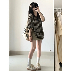 批发官图+原版质量条纹喇叭长袖防晒T恤松弛感<b class='q'>罩衫</b>上衣