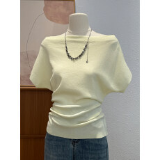 批发御姐<b class='q'>轻熟</b>风高级感一字领短袖针织衫女夏2026新款斜领露肩锁骨上衣