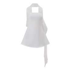 批发法式气质白色小<b class='q'>礼服</b>性感抹胸连衣<b class='q'>裙</b>女设计感飘带挂脖收腰A字短<b class='q'>裙</b>