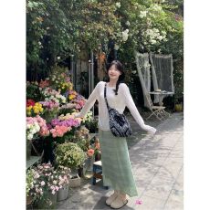 批发2026韩系小清新空气感斜肩宽松防晒上衣高腰直筒<b class='q'>半身裙</b>夏季套装女