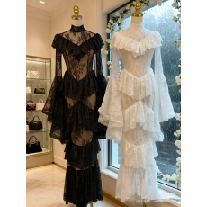 批发ChiclyNana  <b class='q'>欧美</b>风重工连衣裙生日宴会礼服裙立领刺绣荷叶边长裙