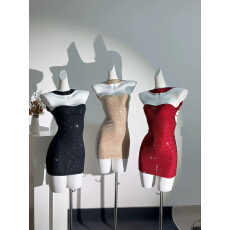 批发Younger Lady<b class='q'>欧美</b>名媛风闪钻<b class='q'>连衣裙</b>高级感重工性感一字肩包臀短裙