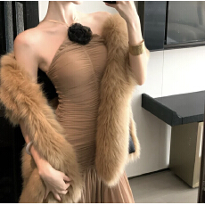 批发rovente 欲燃都市卡其色拼接连衣裙收腰紧身生日礼服名媛吊带<b class='q'>长裙</b>