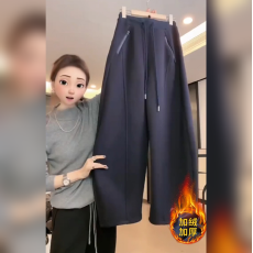 批发胖mm秋<b class='q'>冬</b>季加厚加绒休闲女裤子大码宽松显瘦梨型身材弯刀阔腿卫裤