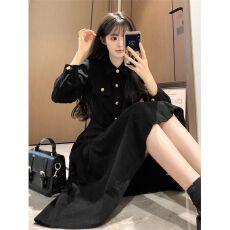 批发赫本风法式长袖<b class='q'>连衣裙</b>子女2025新款秋冬季小个子高级感超好看气质