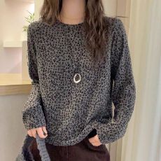 批发复古豹纹圆领打底衫女秋冬新款<b class='q'>胖</b>mm<b class='q'>保暖</b>内搭显瘦t恤上衣
