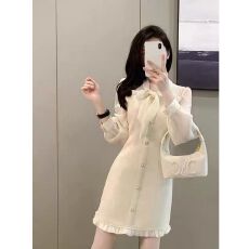 批发法式小香风连衣裙<b class='q'>春</b>夏杏色高级感端庄大气质名媛高端精致长袖裙子