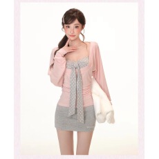 批发原版面料加胸垫防滑带纯欲风罩衫T恤方领上衣设计波点抹胸