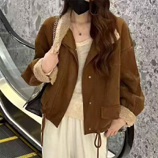 批发短款加绒加厚麂皮绒<b class='q'>外套</b>女冬装新款2025年韩版小个子<b class='q'>宽松</b>休闲上衣