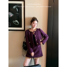 批发2025年秋富家千金紫色<b class='q'>小香</b>风<b class='q'>套装</b>裙女高级感短外套气质名媛两件套