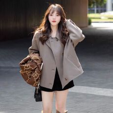 批发2025秋冬新款夹棉内里小个子短款毛呢大衣女冬季新款宽松<b class='q'>长袖</b>外套