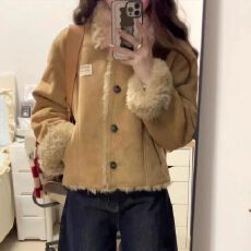 批发复古加绒加厚麂皮棉衣外套女冬季2025新款小个子翻领保暖短款<b class='q'>上衣</b>