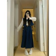 批发小清新<b class='q'>牛仔</b>马甲+娃娃领衬衫+大摆半身裙女秋季2025新款时尚三件套