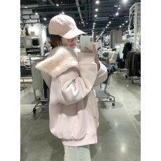 批发毛茸茸双面穿外套女秋冬季加绒加厚宽松慵懒<b class='q'>甜美</b>韩系学院连帽卫衣