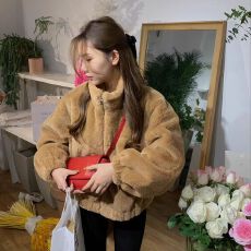 批发棕色立领加厚保暖毛毛外套<b class='q'>女</b>冬季2025新款宽松百搭毛绒绒<b class='q'>棉衣</b>棉服