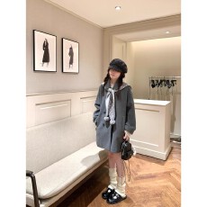 批发PtonUmi 波点艺术家 翻领双排扣毛呢<b class='q'>大衣</b>女冬中长款夹棉呢子<b class='q'>外套</b>